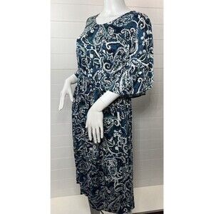 National Paisley Print Patio Lounge Midi A Line Dress MuMu Med Rayon Comfy Cozy